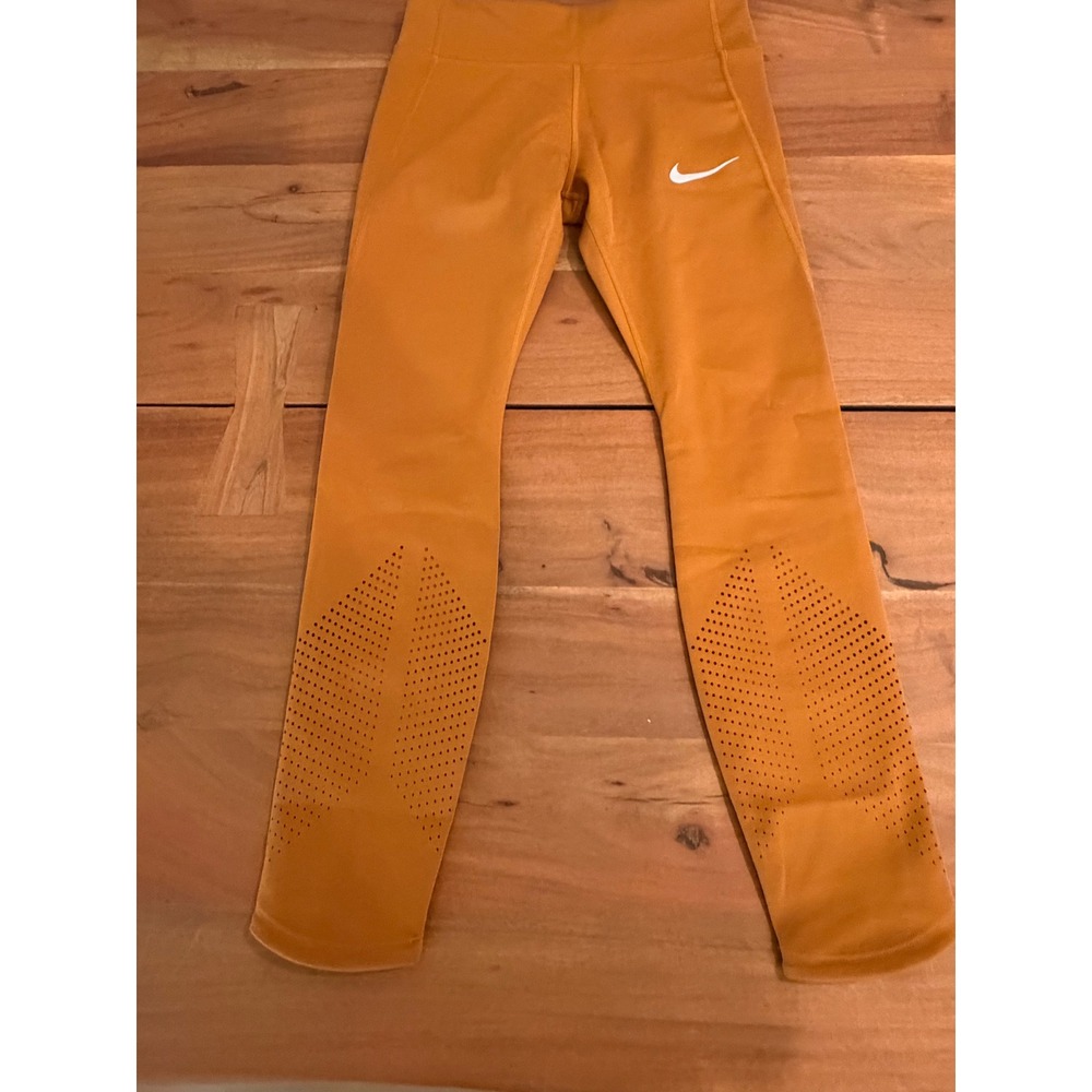 Nike Dri-FIT Running Leggings Tights Perforated Burnt Orange Women's Medium
